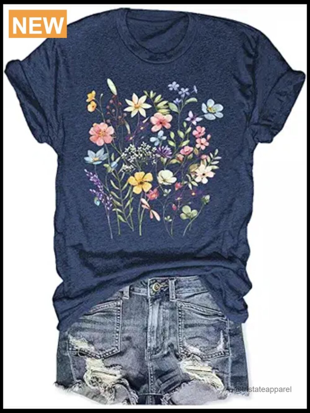 Boho Wildflower Graphic Loose Tee Summer Cotton Short Sleeve Top